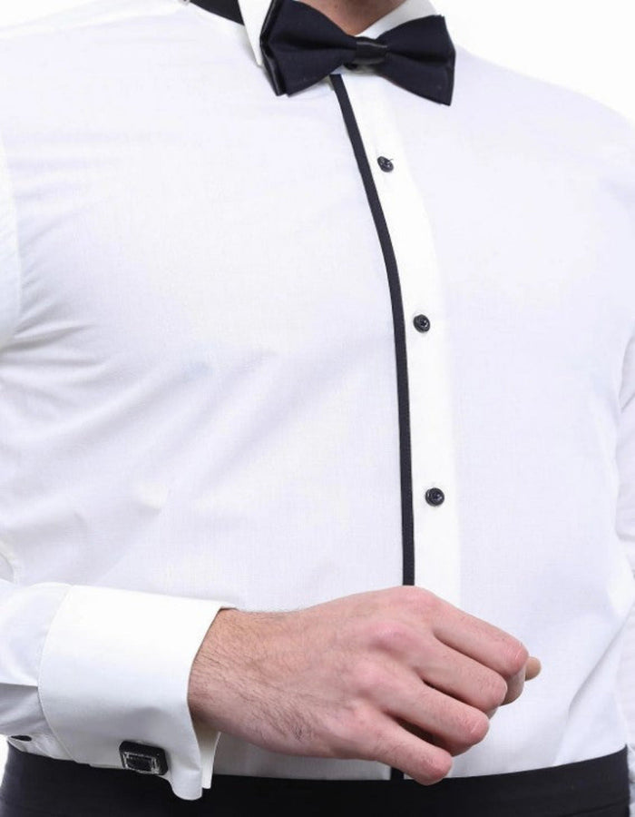 Cream Tuxedo Shirt by USA Men's Outlet