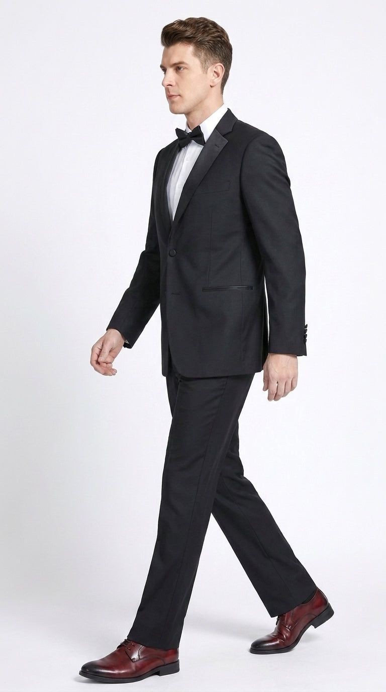 Men’s Black Prom Tuxedo Suit, Traditional 2 Button Notch Lapel Formal Wedding Suit
