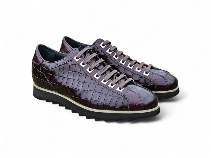 Carrucci Crocodile Embossed Leather Sneaker