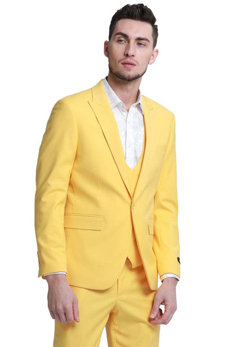 Men's Yellow Slim Fit Double Breasted Vest for Weddings