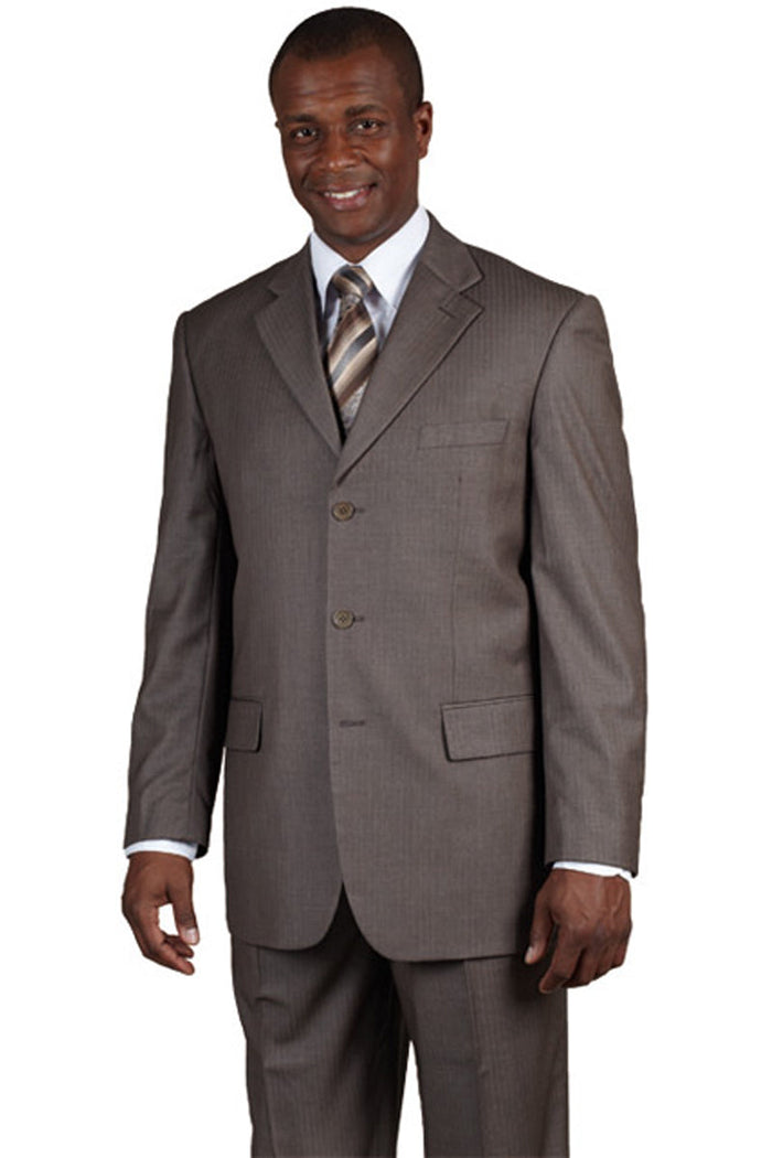 Mens Classic 3 Button Wool Feel Tonal Pinstripe Suit in Brown by Fortino Landiin