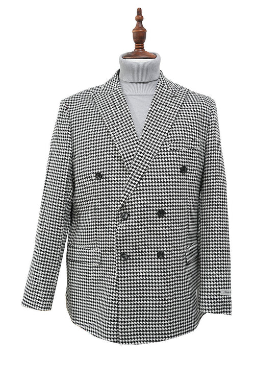 Black Houndstooth Hybrid Fit Double Breasted Jacket