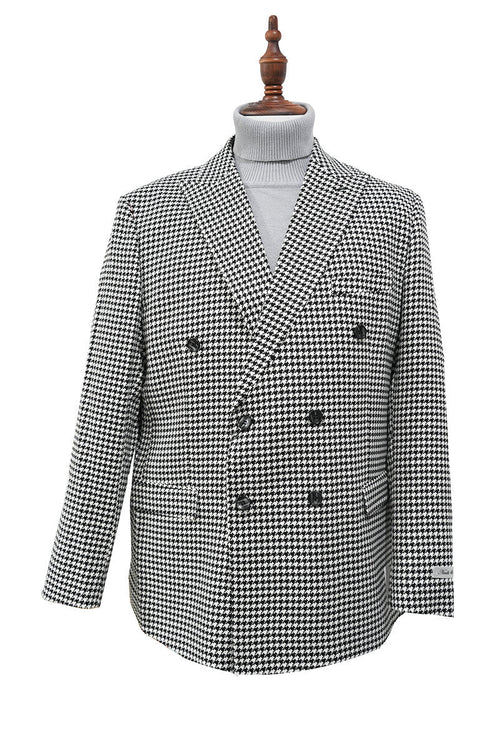 Black Houndstooth Hybrid Fit Double Breasted Jacket by USA Men's Outlet