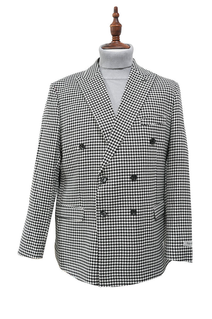 Black Houndstooth Hybrid Fit Double Breasted Jacket by USA Men's Outlet