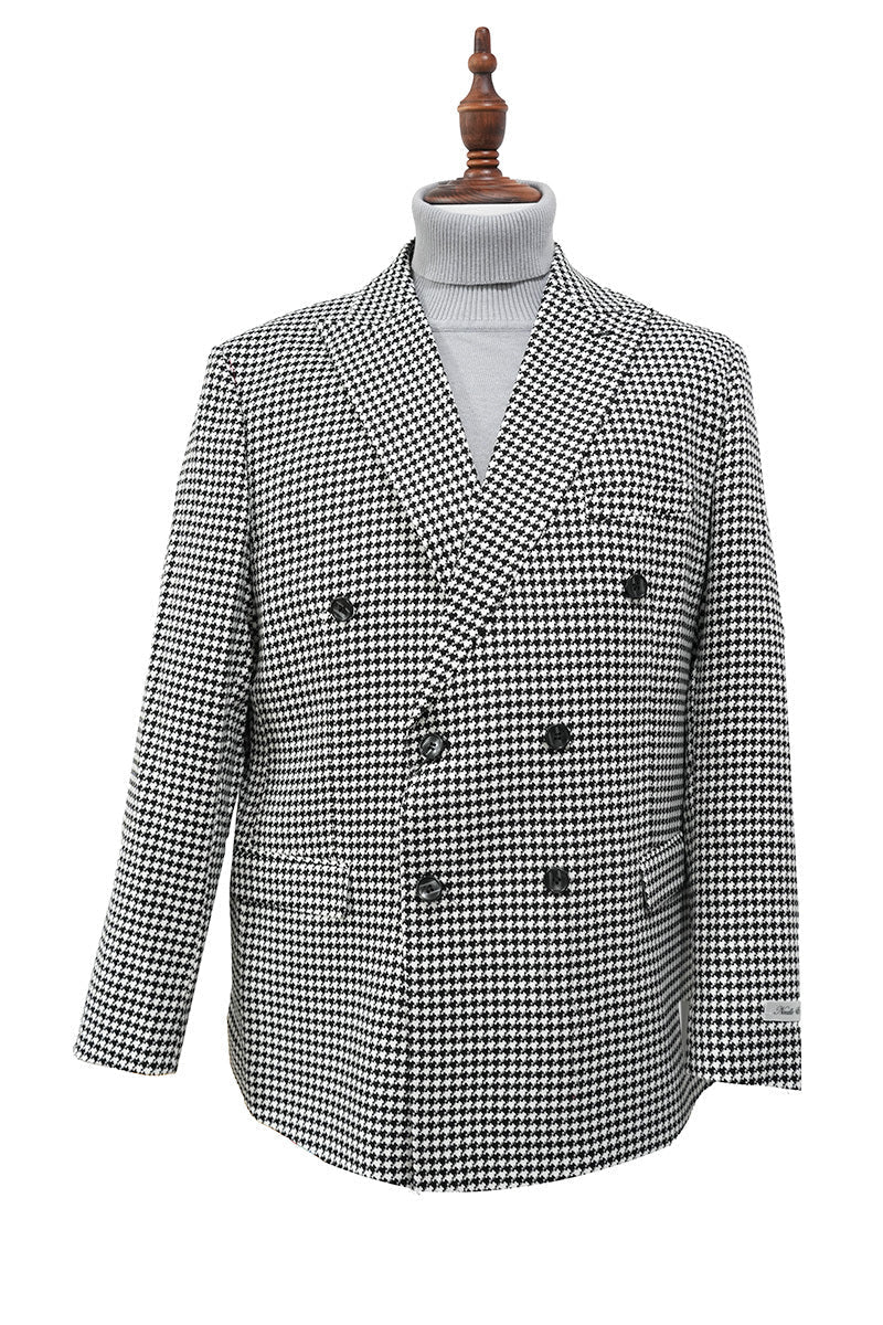 Black Houndstooth Hybrid Fit Double Breasted Jacket by USA Men's Outlet