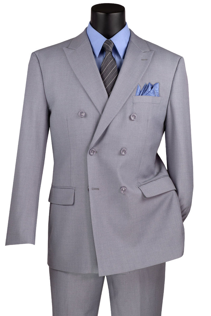 Mens Light Grey Double Breasted Suit by Vinci Suits