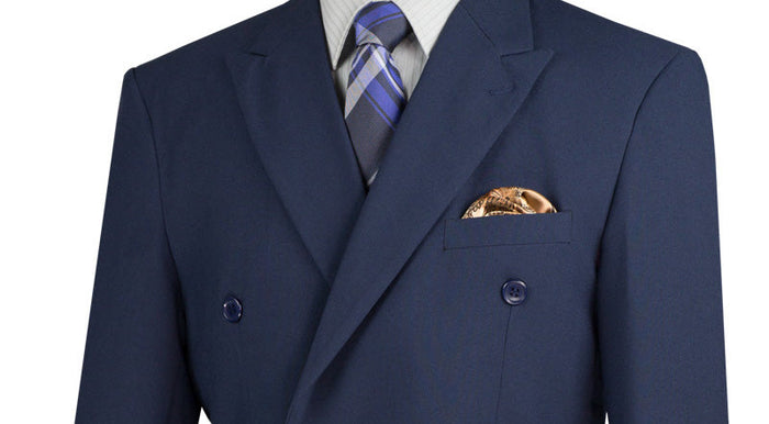 Alexander Collection - Blue Double Breasted 2 Piece Suit Regular Fit Glen Plaid