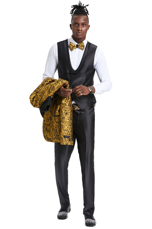 Men's Gold Paisley Slim Fit Tuxedo - Tazio Suits