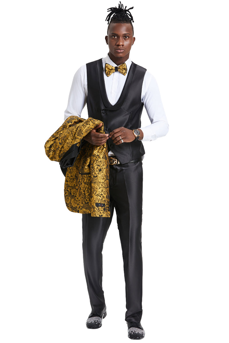 Men's Gold Paisley Slim Fit Tuxedo - Tazio Suits
