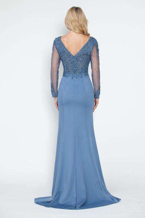 Long Sleeve Mother of the Bride Dress Beaded Evening Gown Lenovia 8323-New Collection
