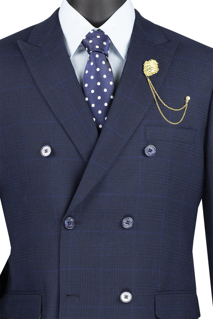 Alexander Collection - Charcoal Double Breasted 2 Piece Suit Regular Fit Tone on Tone Windowpane