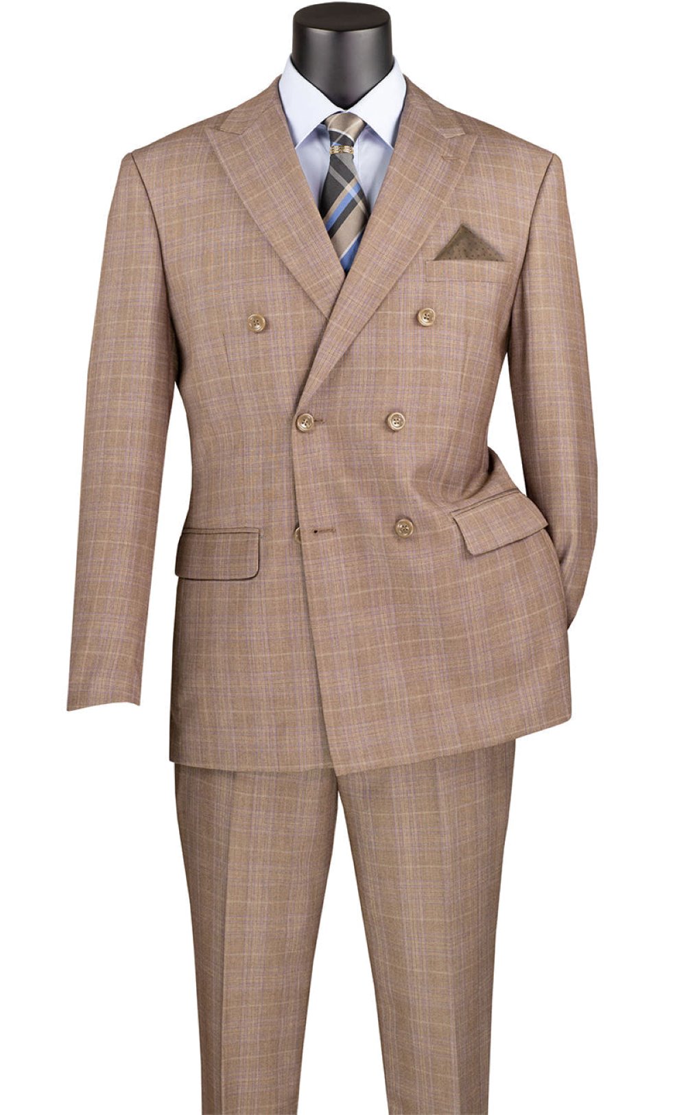 Naples Collection - Black Modern Fit Double Breasted Windowpane Peak Lapel 2 Piece Suit by Vinci