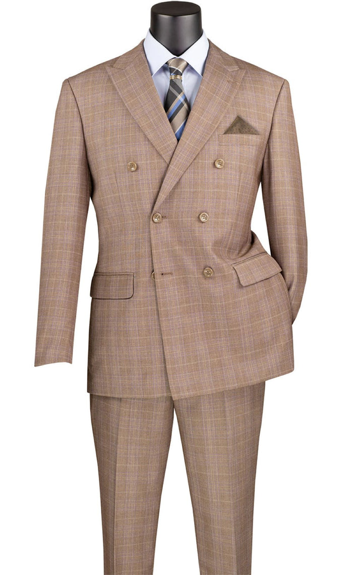 Naples Collection - Black Modern Fit Double Breasted Windowpane Peak Lapel 2 Piece Suit by Vinci