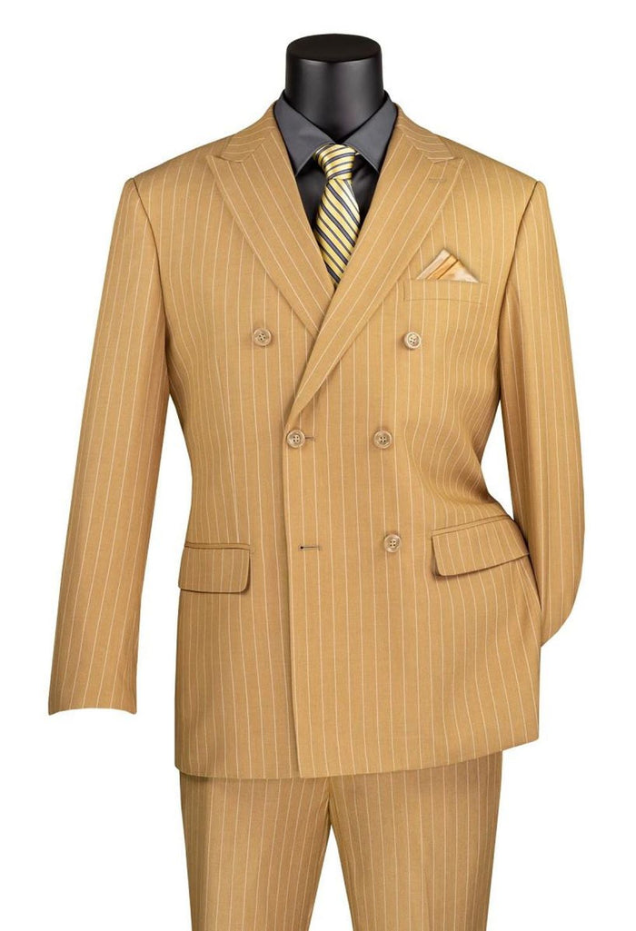 Rockefeller Collection - Double Breasted Stripe Suit Purple Regular Fit 2 Piece by Vinci