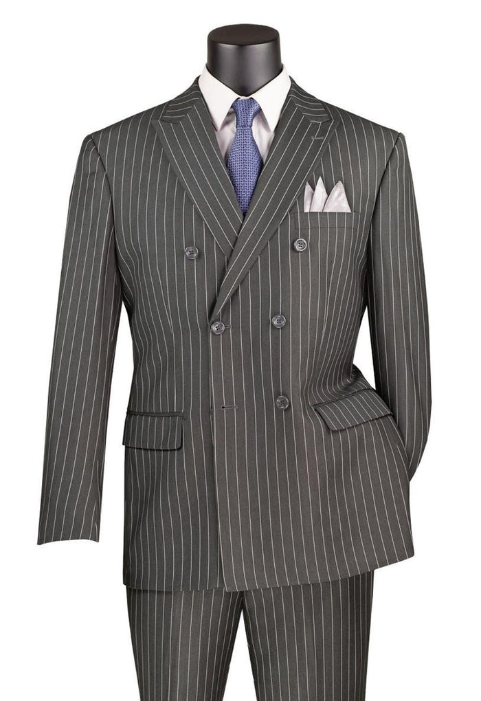 Odyssey Collection - Blue Regular Fit 3 Piece Suit 2 Button Gangster Stripe by Vinci