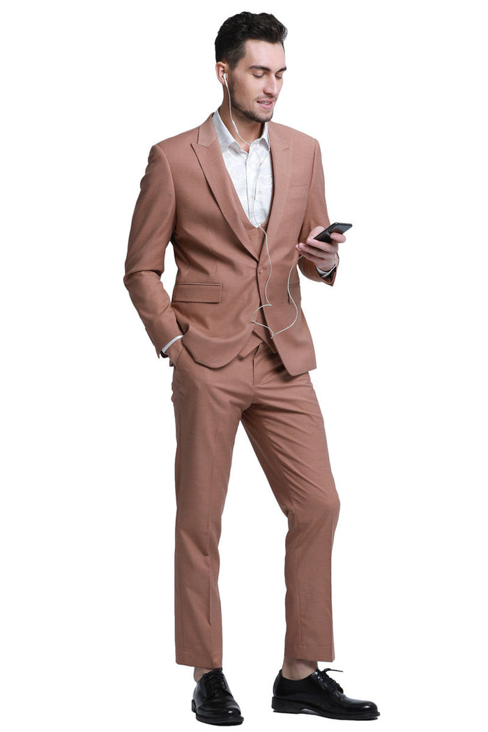 Men's Peach Slim Fit Wedding Vest with Peak Lapel & Double Breasted Design