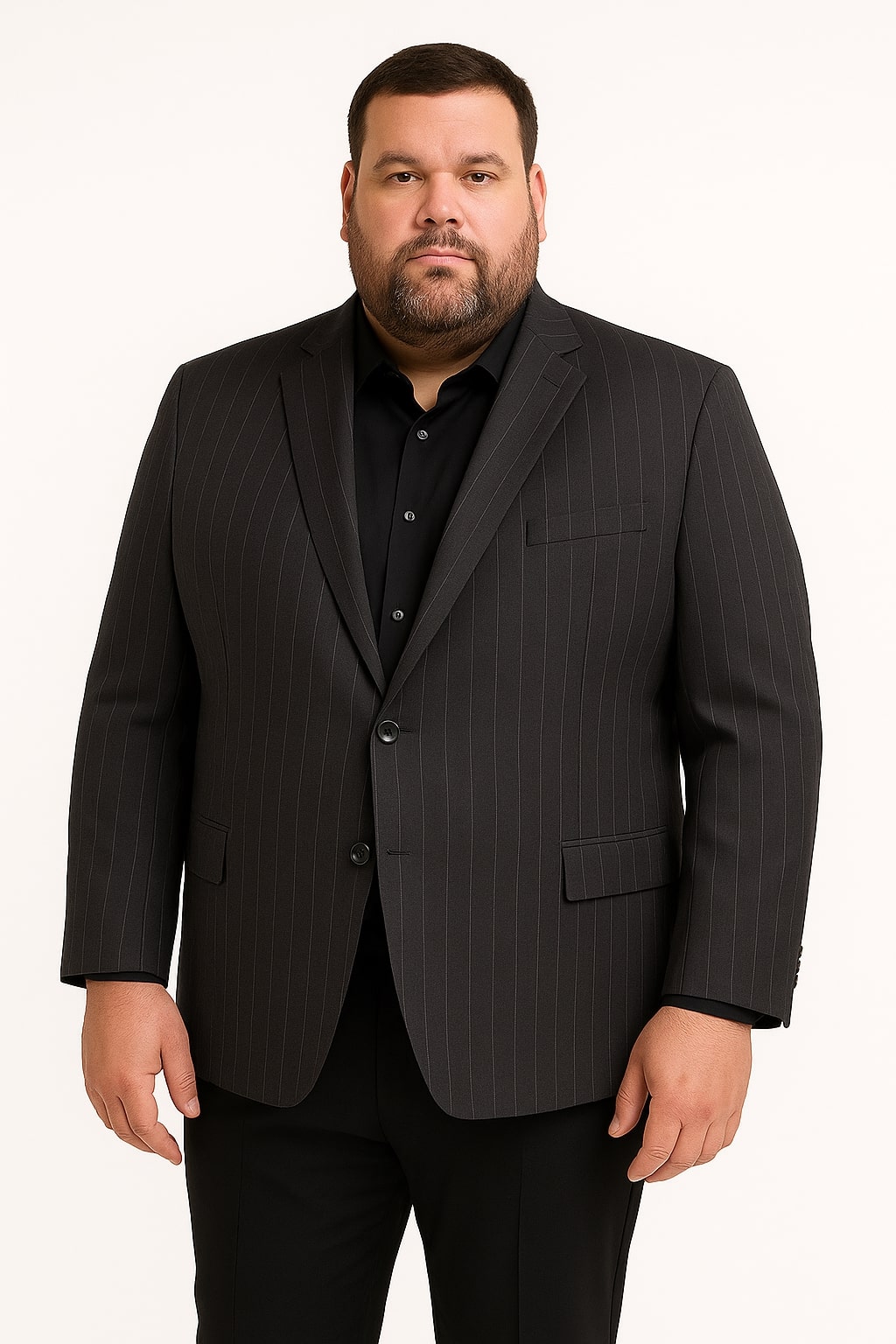 Pinstripe Blazer in Black Pinstripe Almost Dark Charcoal Grey Pinstripe Sport Coat - 1920s Pattern Sport Coat USA Men's Outlet