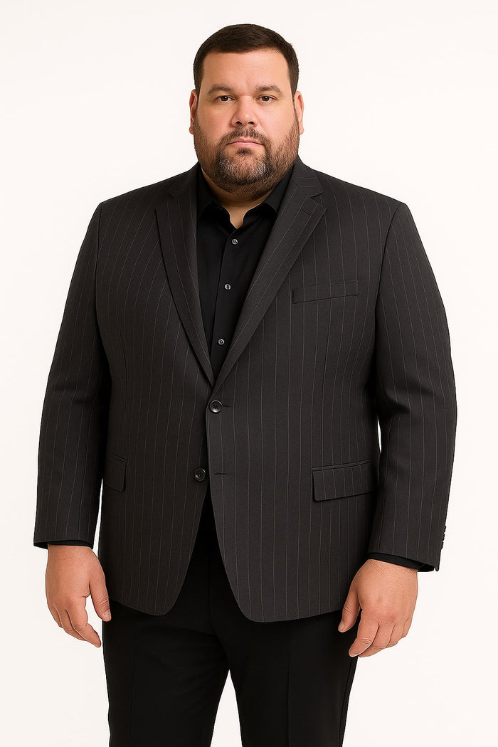 Pinstripe Blazer in Black Pinstripe Almost Dark Charcoal Grey Pinstripe Sport Coat - 1920s Pattern Sport Coat USA Men's Outlet