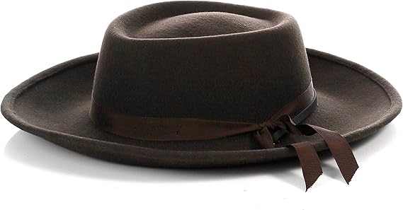 Men's Wool Wide Brim Fedora Hat Dark Brown with Grosgrain Ribbon by USA Men's Outlet