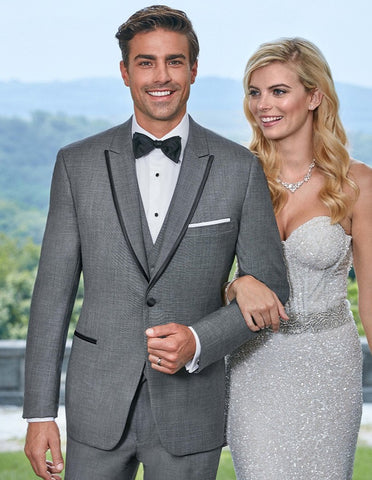 Gray Prom Suit - Mens Designer Oscar Peak Trim Tuxedo in Grey by PROMTUXEDO