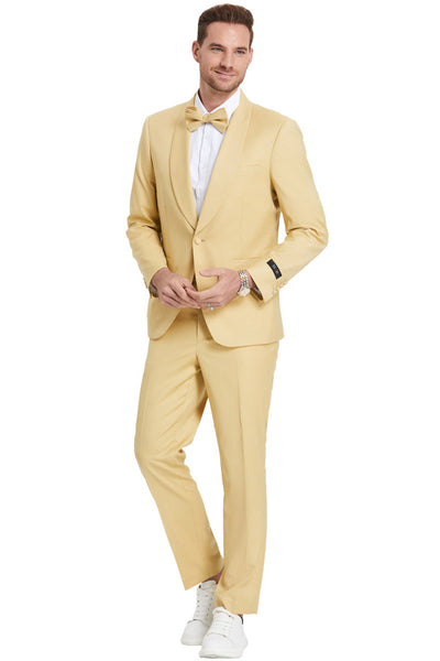 Men's Dijon Yellow Shawl Lapel Suit by Tazio Suits