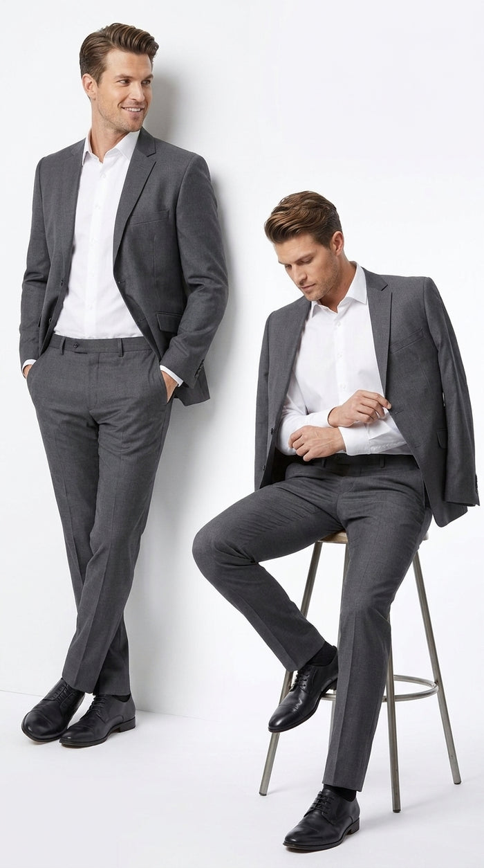 Renoir Men’s Charcoal Grey 2 Button Classic Fit Suit with Optional Vest, Formal Wedding Business Dress Suit