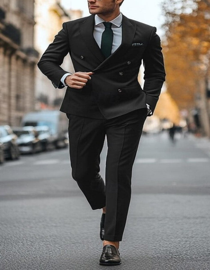 Slim Fit Double Breasted Suit Gold Buttons - Black Suit - Designer Suits by USA Men's Outlet