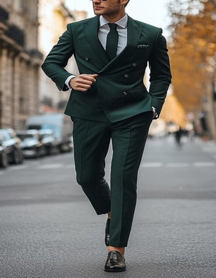 Slim Fit Double Breasted Suit Gold Buttons - Olive Suit - Designer Wool Suits by USA Men's Outlet