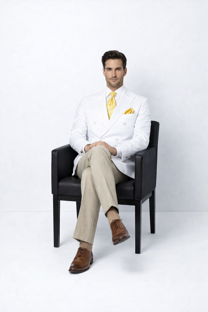 Men’s Double Breasted White Blazer Jacket – Classic Fit Wedding & Party Wear