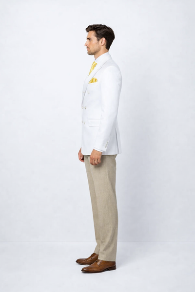 Men’s Double Breasted White Blazer Jacket – Classic Fit Wedding & Party Wear