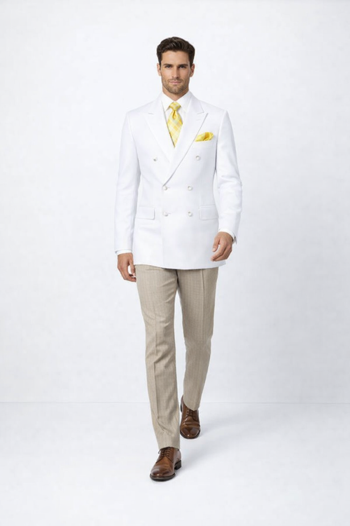 Men’s Double Breasted White Blazer Jacket – Classic Fit Wedding & Party Wear