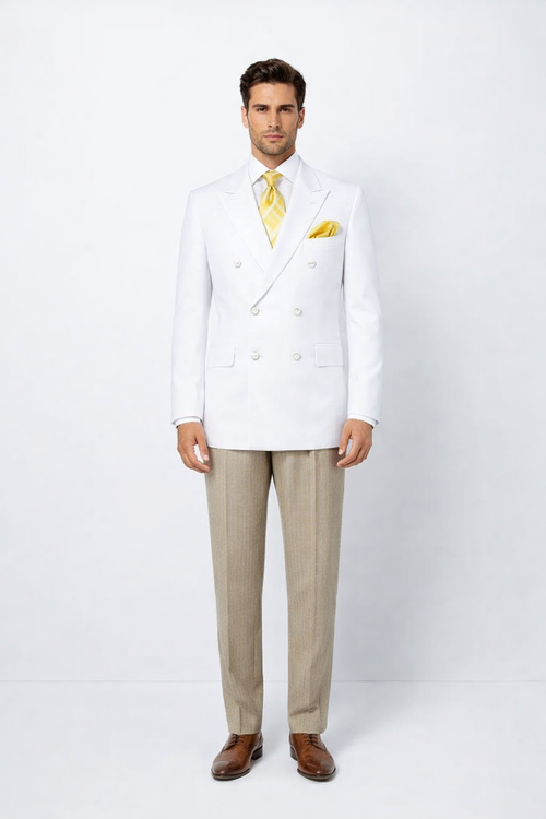 Men’s Double Breasted White Blazer Jacket – Classic Fit Wedding & Party Wear