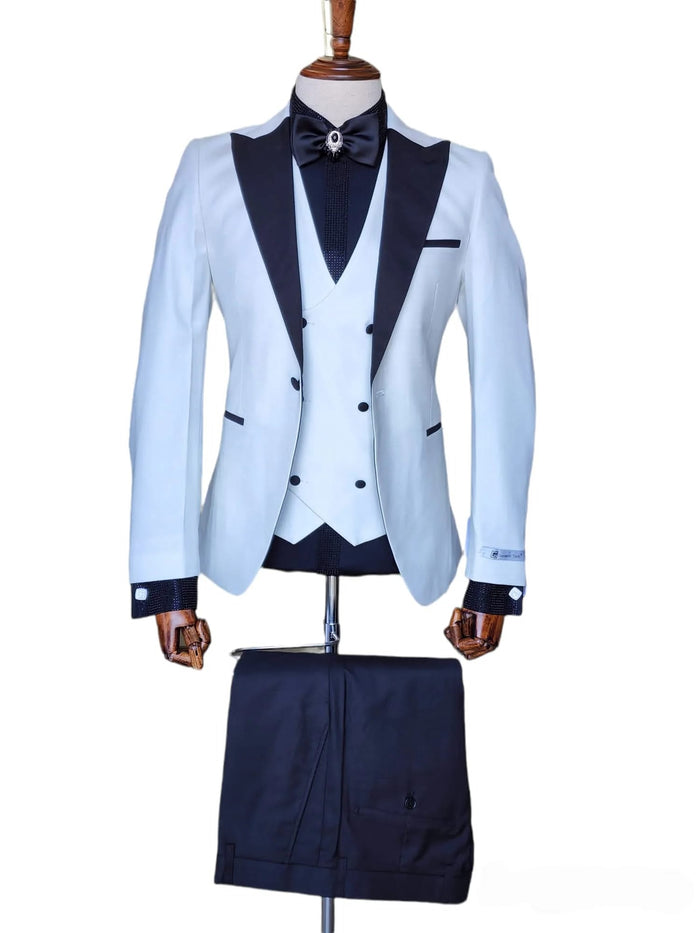 Ivory Tuxedo - Cream Wedding Suit - Off White Groom Slim Fit Suit PROMTUXEDO