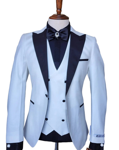 Ivory Tuxedo - Cream Wedding Suit - Off White Groom Slim Fit Suit PROMTUXEDO