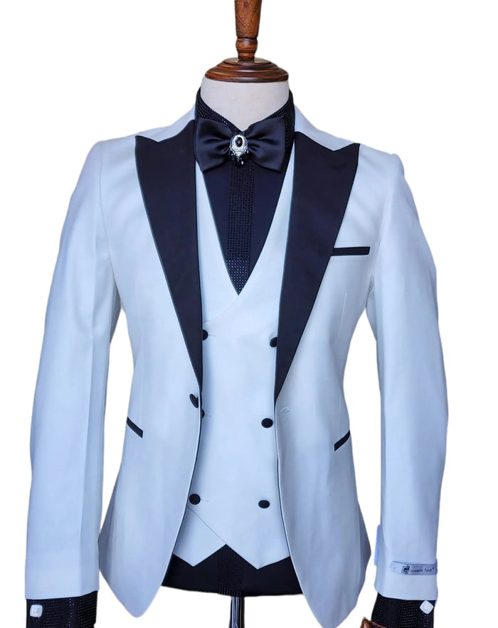 Ivory Tuxedo - Cream Wedding Suit - Off White Groom Slim Fit Suit PROMTUXEDO