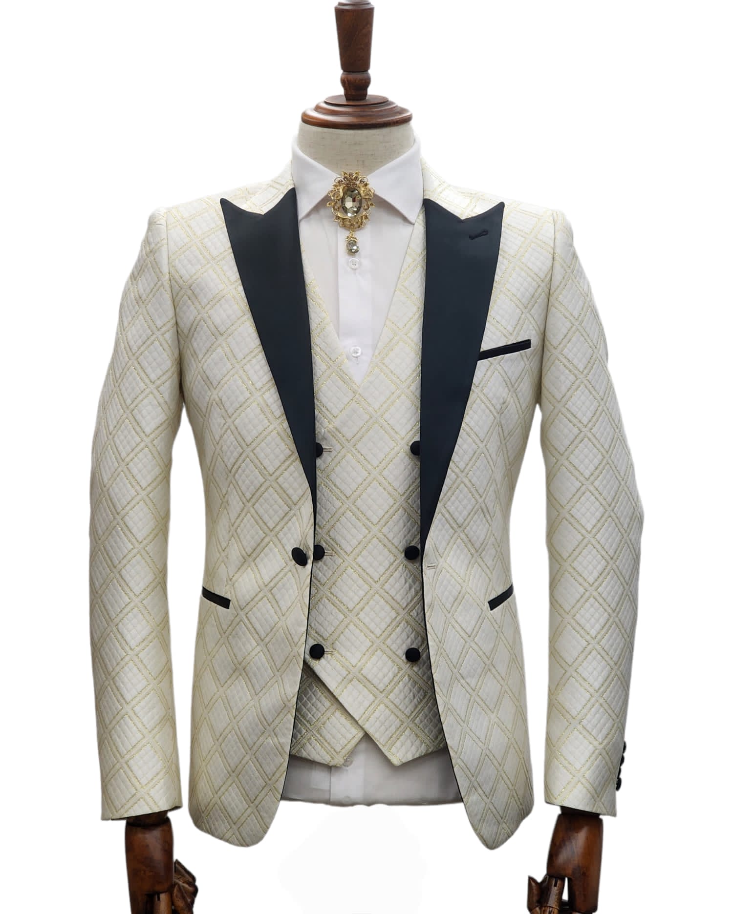 Ivory Tuxedo - Cream Wedding Suit - Off White Groom Peak Lapel Suit by PROMTUXEDO