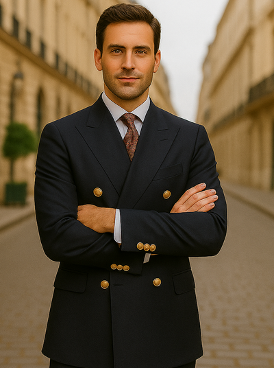 Double Breasted Blazer with Gold Buttons - Black Sport Coat