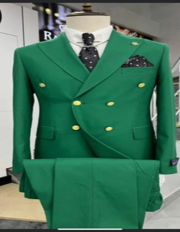 Mens Double Breasted Suits Gold Buttons - 100% Wool Emerald Green Suit - Double Breasted Blazer