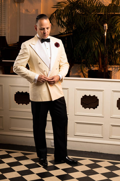 Ivory Double Breasted Tuxedo Dinner Jacket - Cream Dinner Jacket - Off White by mensusain