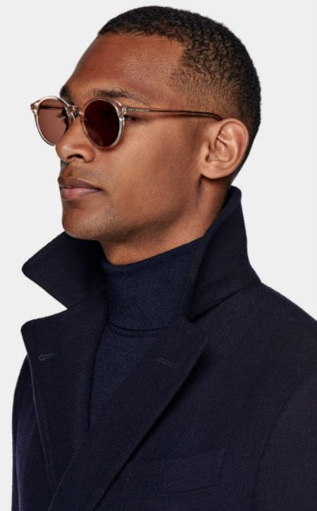 Double Breasted And Cashmere Overcoat - Navy 3/4 Length Car Coat USA Men's Outlet