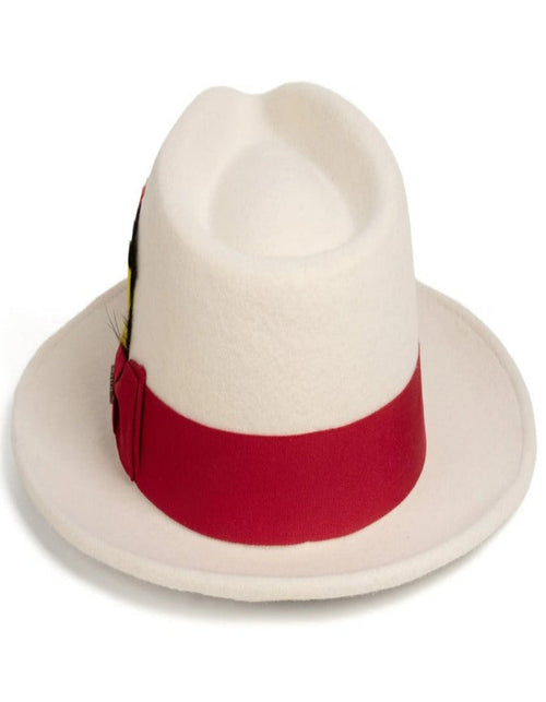 White and Red Dress Hat 1920s Fedora Style - Mens Classic Wool Fedora Dress Hat in White and Red by USA Men's Outlet