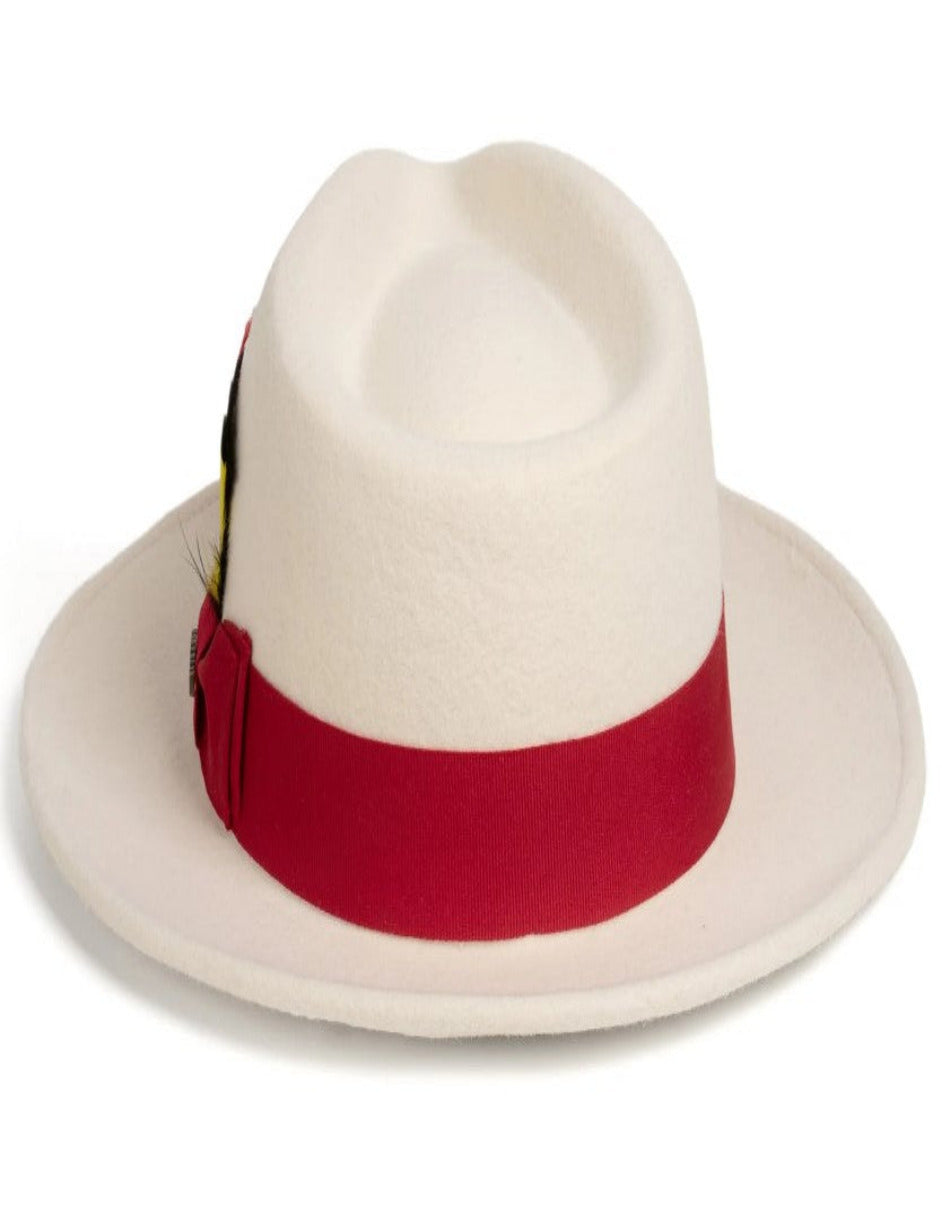 White and Red Dress Hat 1920s Fedora Style - Mens Classic Wool Fedora Dress Hat in White and Red by USA Men's Outlet