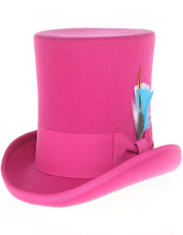 Fuchsia Dress Hat 1920s Fedora Style - Men's Tall 100% Wool Dress Top Hat in Hot Pink Fuchsia by USA Men's Outlet