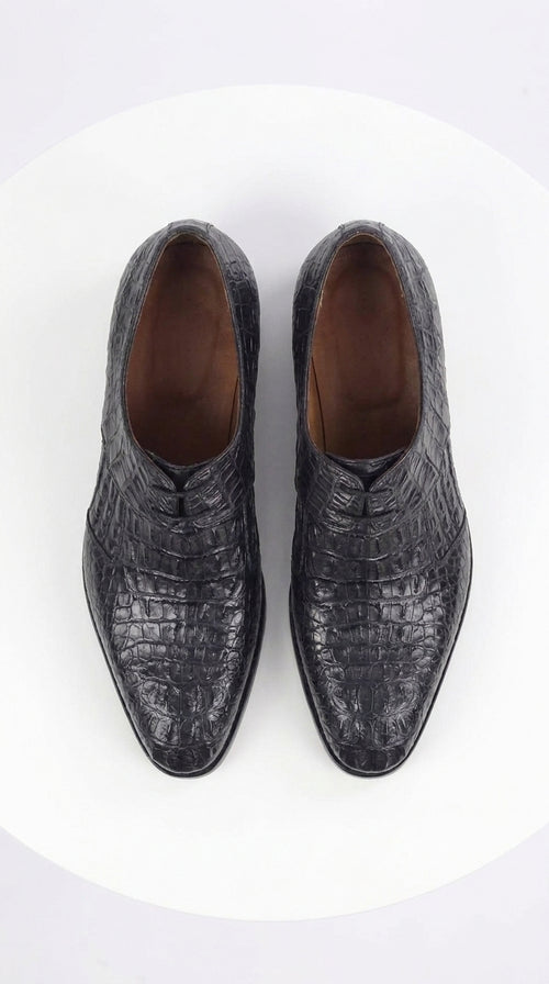 Men’s Navy Exotic Leather Loafers, Alligator Texture Formal Dress Shoes