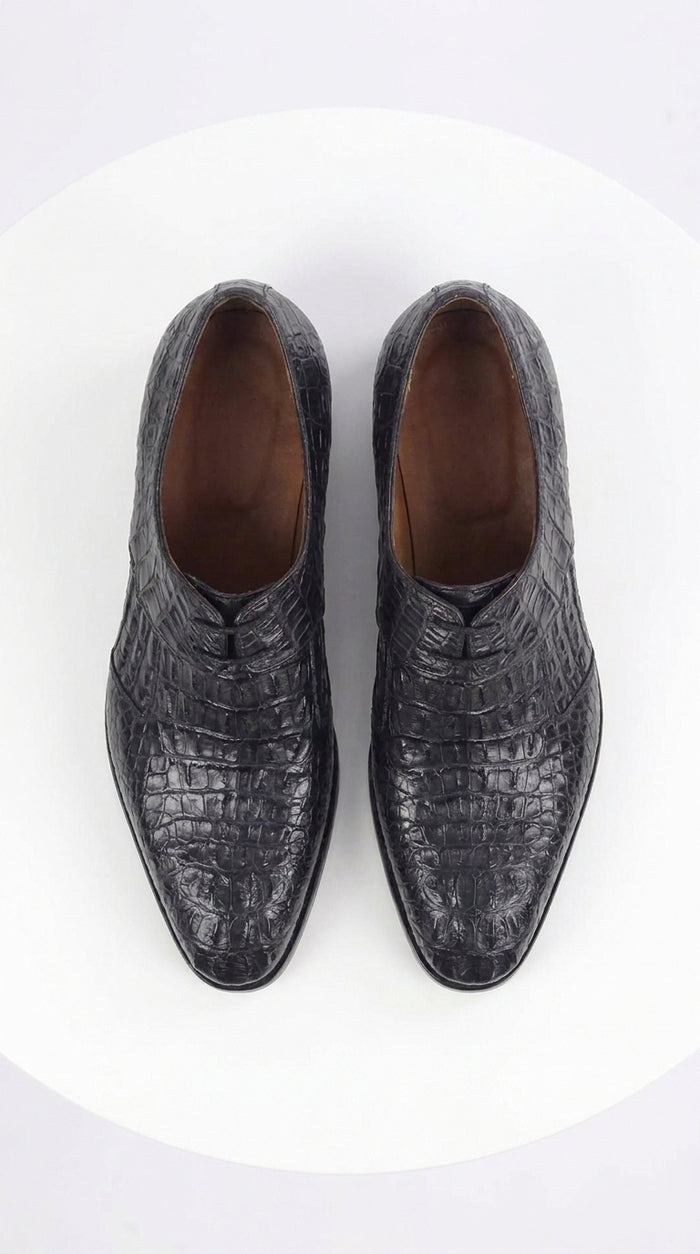 Men’s Navy Exotic Leather Loafers, Alligator Texture Formal Dress Shoes