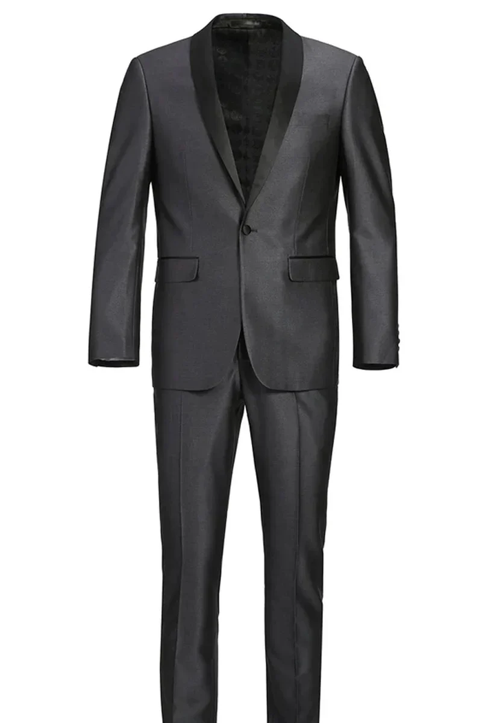 Designer Gray Prom Tuxedo - Grey Wedding Suit Shawl Collar PROMTUXEDO