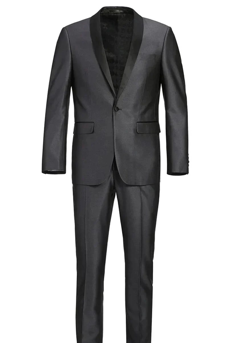 Designer Gray Prom Tuxedo - Grey Wedding Suit Shawl Collar PROMTUXEDO