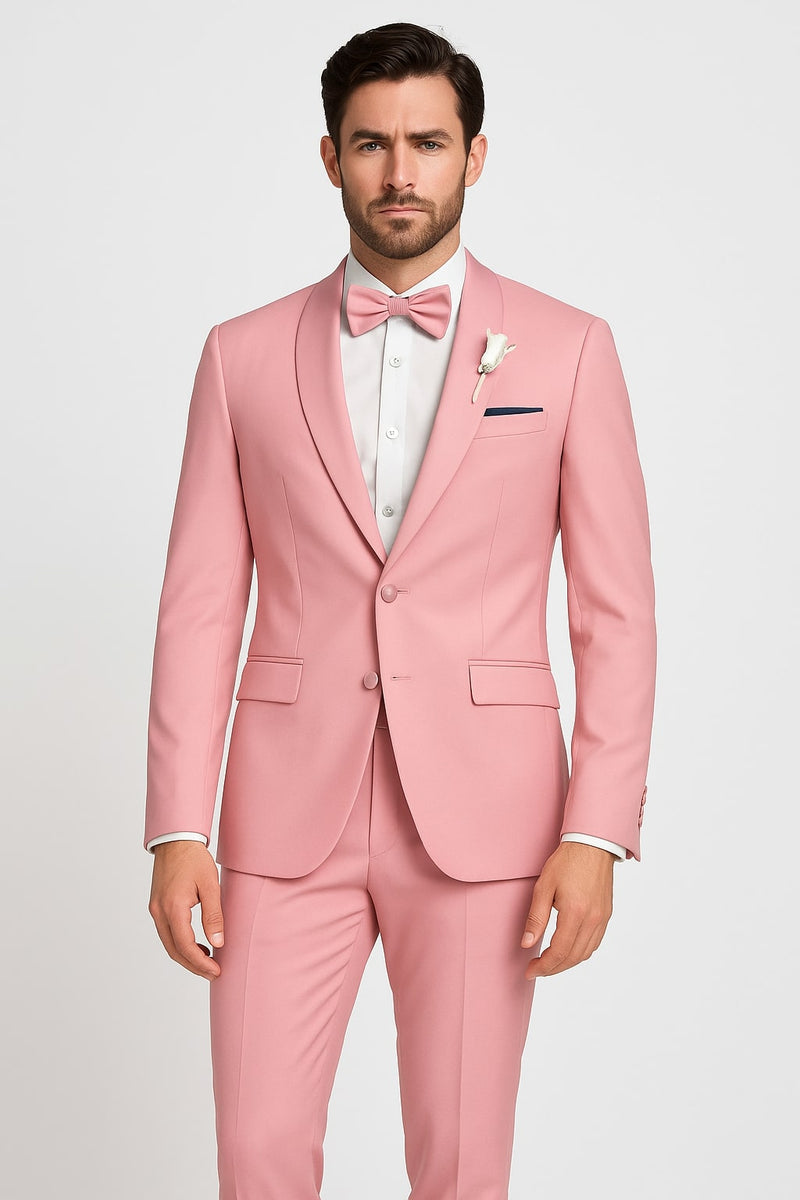 pink tuxedo dress Men's Dusty Rose Pink Tuxedo One Button Satin Lapel Wedding Prom 2026 Suit With Bow Tie Usa Outlet 34 Short or Extra Small