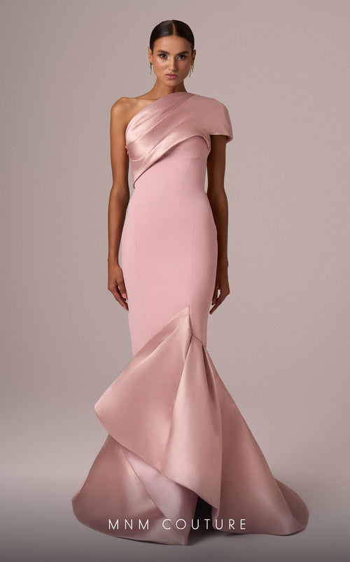 MNM Couture E0083 One-Shoulder Mermaid Gown in Pink