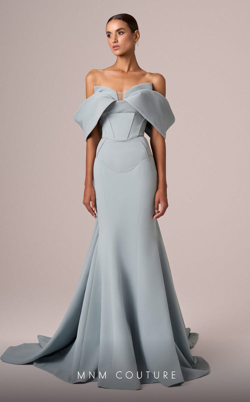 MNM Couture E0085 Green Off-Shoulder Mermaid Evening Gown